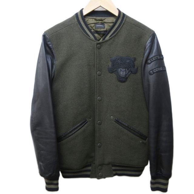 【中古】ディーゼル DIESEL スタジャン スタジアムジャンパー ブルゾン 袖ゴートレザー 切替 タイガー ワッペン S
