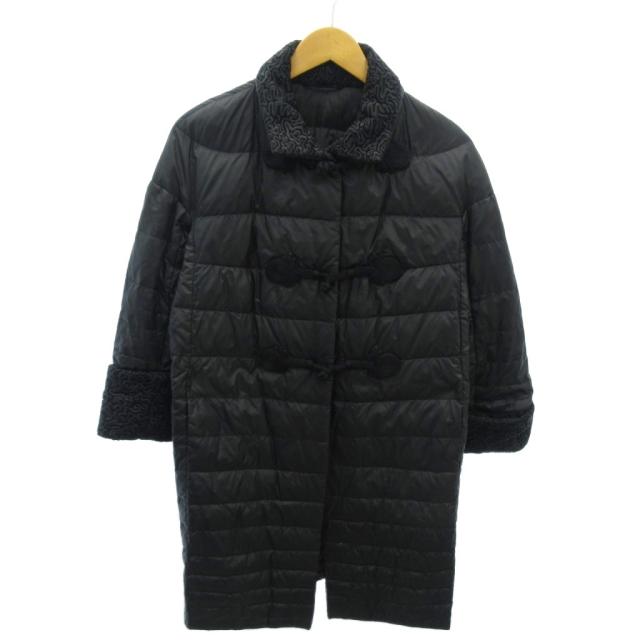 【中古】エルマノシェルビーノ ERMANNO SCERVINO 美品 ダウンジャケット チャイナボタン ロールアップ ミドル 38 黒