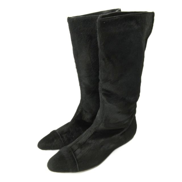 【中古】マルニ MARNI 美品 ロングブーツ ハラコ レザー 黒 ブラック 0126 IBO87 レディース