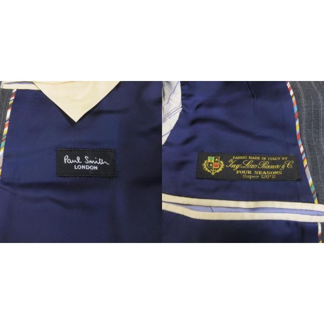 【中古】ポールスミス LONDON 美品 ロロピアーナ地 セットアップ ストライプスーツ 総裏 本切羽 シングル M 灰_2