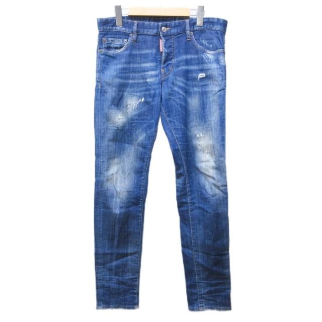 【中古】ディースクエアード DSQUARED2 デニムパンツ ジーンズ ヴィンテージ加工 ロゴ テーパード 46 IBO89