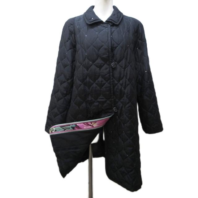 【中古】レオナール FASHION キルティングコート シルク スパンコール ラメ グリッター 裏地 花柄 切替 13R IBO89