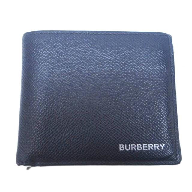 【中古】バーバリー BURBERRY 二つ折り財布 ウォレット ロゴ レザー 紺 ネイビー IBO89 0226 メンズ