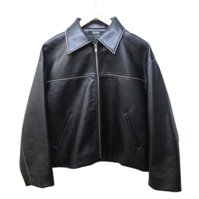 【中古】セヴァン SEVAN FADE LEATHER JACKET フェイクレザージャケット ブルゾン 黒 ブラック S