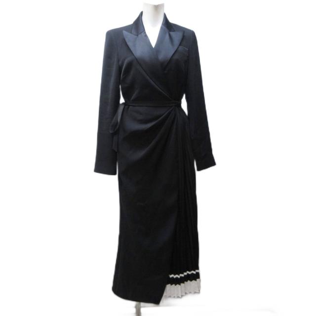 【中古】セルフポートレイト 美品 ラップコート ジャケット 切替 サテン地 プリーツ リボン ベルト ロング UK6 IBO87