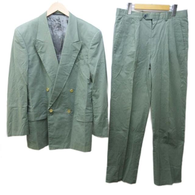【中古】クリスチャンディオール ヴィンテージ セットアップ スーツ ロゴ ボタン ダブル 48 約M 緑 グリーン IBO87