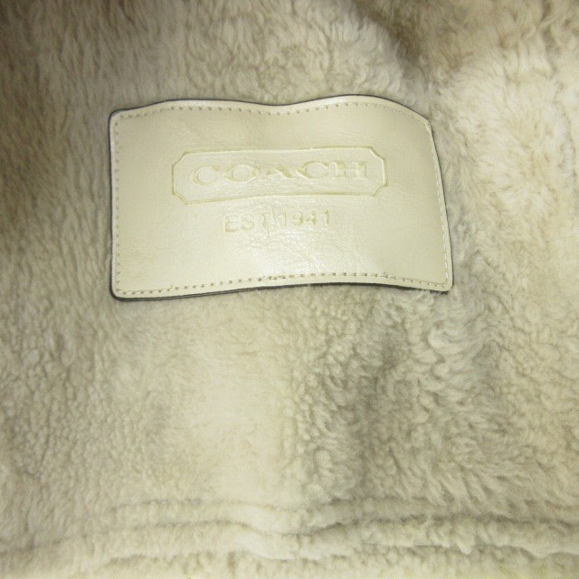 【中古】コーチ COACH ムートンコート 裏ボア 羊革 切替 コヨーテファー フード ミドル丈 ベージュ グレー 系 2 約S_3