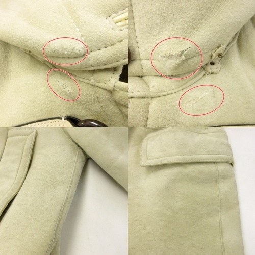 【中古】コーチ COACH ムートンコート 裏ボア 羊革 切替 コヨーテファー フード ミドル丈 ベージュ グレー 系 2 約S_4