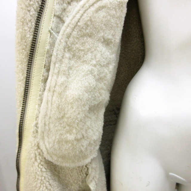【中古】コーチ COACH ムートンコート 裏ボア 羊革 切替 コヨーテファー フード ミドル丈 ベージュ グレー 系 2 約S_7