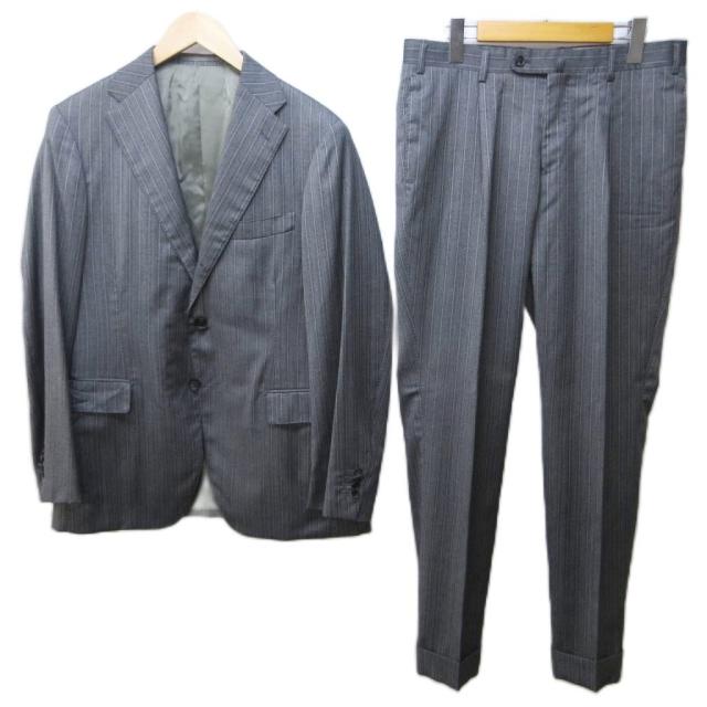 【中古】アルティジャナーレ 美品 カノニコ生地 セットアップ スーツ ストライプ ウール 段返り 本切羽 3B 50 約L