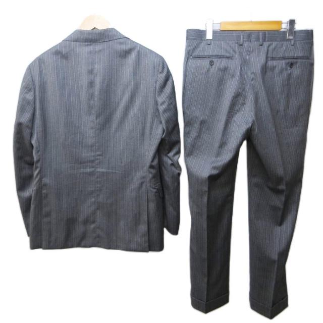 【中古】アルティジャナーレ 美品 カノニコ生地 セットアップ スーツ ストライプ ウール 段返り 本切羽 3B 50 約L_1