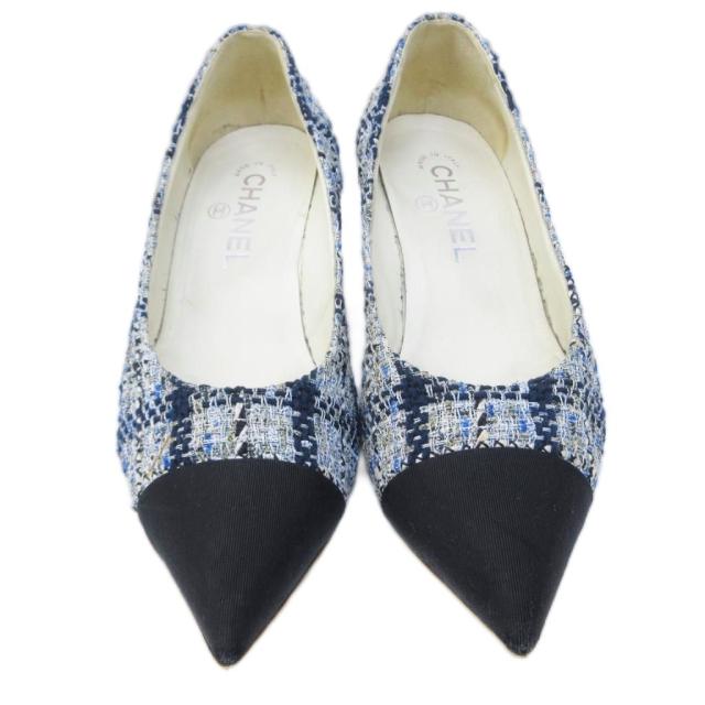 【中古】シャネル CHANEL パンプス ココマーク ツイード ラメ 切替 ポインテッドトゥ パールビジュー 36 1/2 約23.5_3