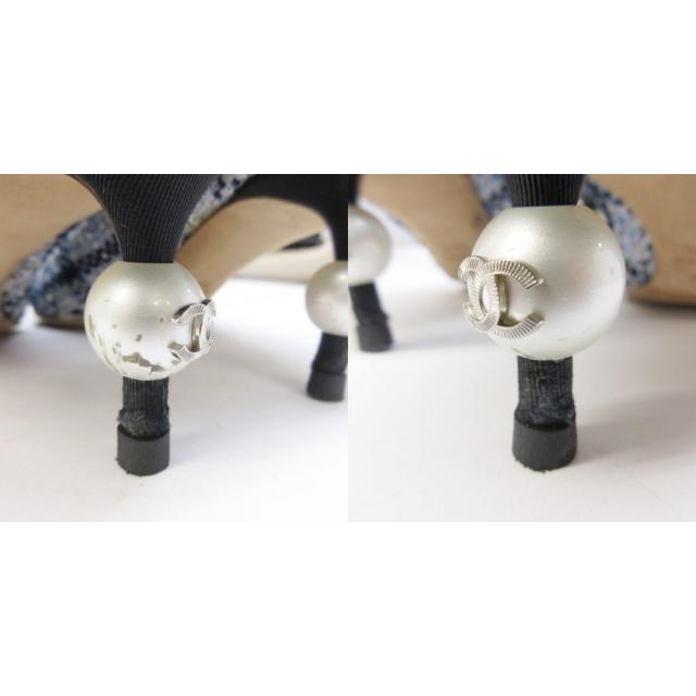【中古】シャネル CHANEL パンプス ココマーク ツイード ラメ 切替 ポインテッドトゥ パールビジュー 36 1/2 約23.5_8