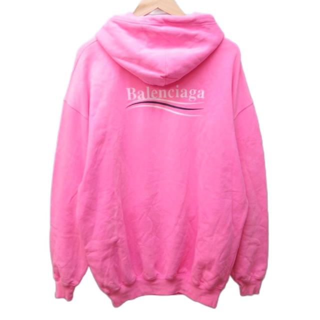 【中古】バレンシアガ BALENCIAGA キャンペーンロゴ パーカー フーディー プリント プルオーバー XS ピンク ■GY09