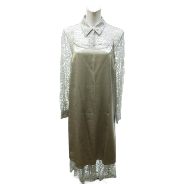【中古】未使用品 ヴィヴィアンタム VIVIENNE TAM タグ付き レース シャツワンピース ロング ベルト ベージュ 花柄