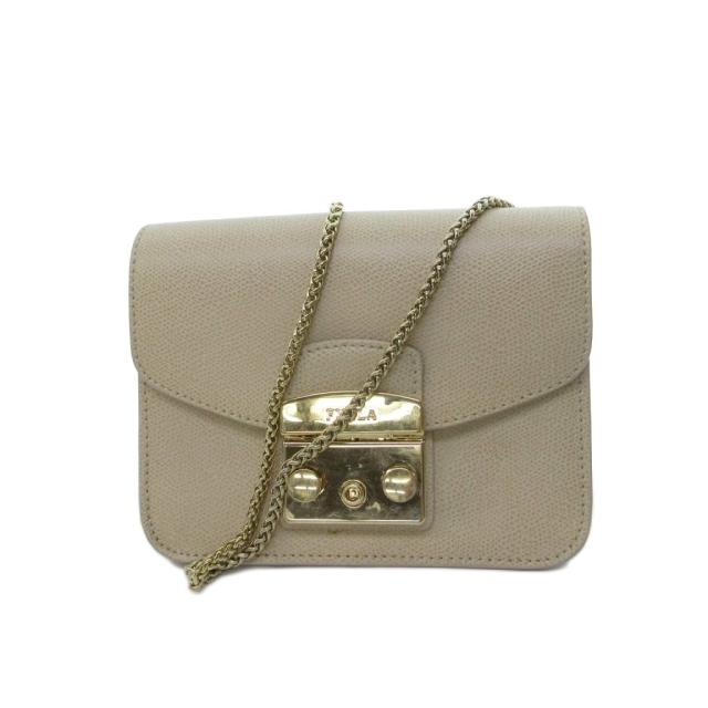 【中古】フルラ FURLA メトロポリス 237072 チェーンショルダーバッグ プッシュロック レザー ベージュ /HW