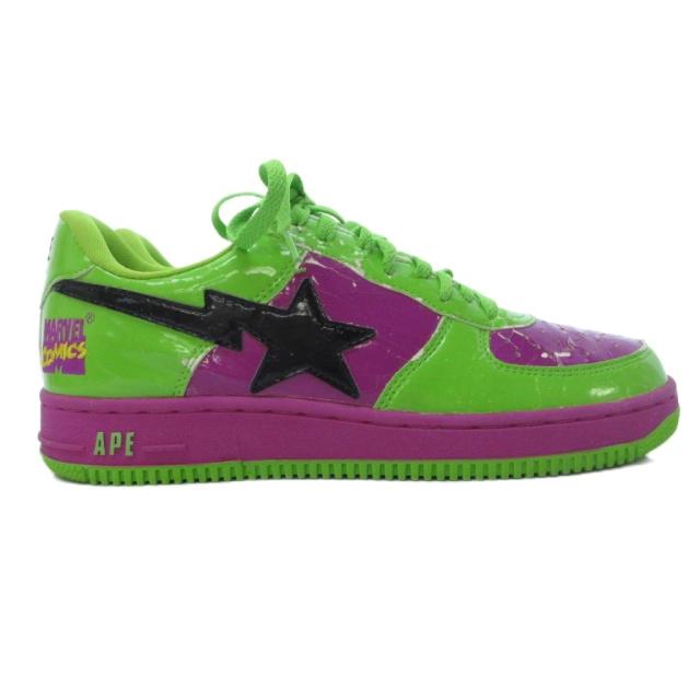【中古】アベイシングエイプ A BATHING APE ×アベンジャーズ ハルク スニーカー BAPE STA パテントレザー 星柄 緑