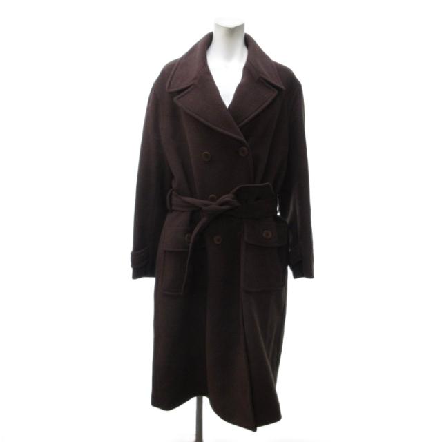 【中古】セリーヌ CELINE チェスターコート ウール アンゴラ混 カシミヤ混 ロング丈 ベルト ダブル 40 茶 ブラウン
