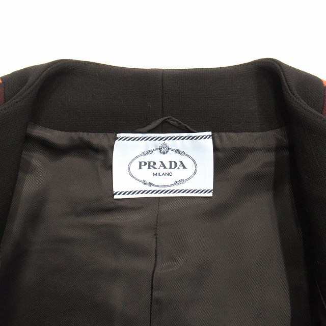 【中古】美品 プラダ PRADA チェック 総柄 ベルテッド ノーカラー コート ウール ロング ジャケット ブルゾン ｜au PAY マーケット