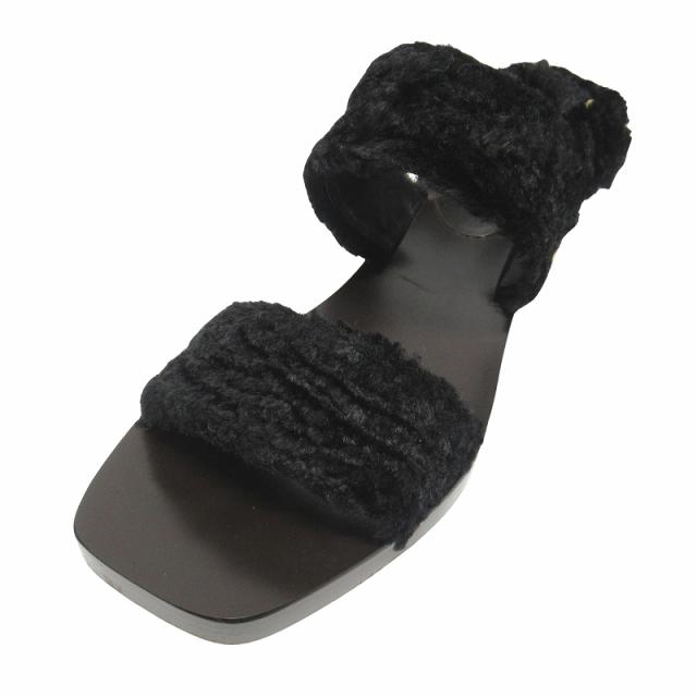 【中古】良品 21aw グッチ GUCCI フェイクファー サンダル ボア シューズ メタルヒール バックベルクロ 24.5cm▼７