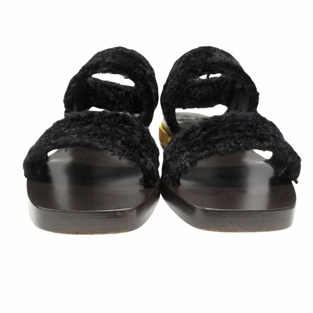 【中古】良品 21aw グッチ GUCCI フェイクファー サンダル ボア シューズ メタルヒール バックベルクロ 24.5cm▼７