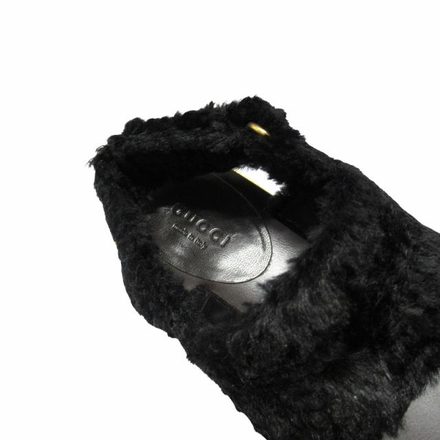 【中古】良品 21aw グッチ GUCCI フェイクファー サンダル ボア シューズ メタルヒール バックベルクロ 24.5cm▼７