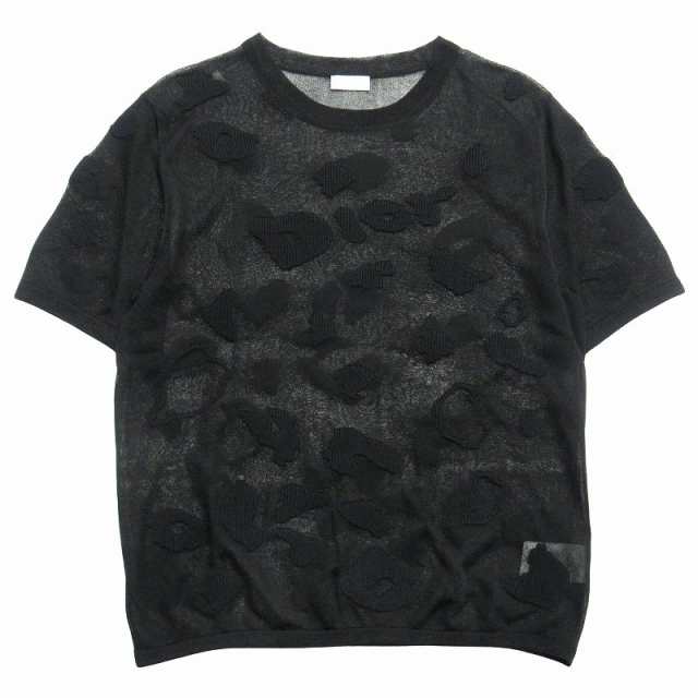 【中古】美品 19aw ディオール DIOR by KIM JONES シルク シアー Tシャツ カットソー ロゴ ジャガード シースルー