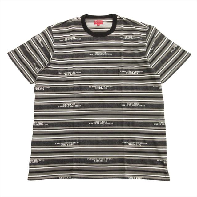 【中古】18aw シュプリーム SUPREME HQ Stripe S/S Top ストライプ Tシャツ カットソー ロゴ ボーダー XL グレーの通販は