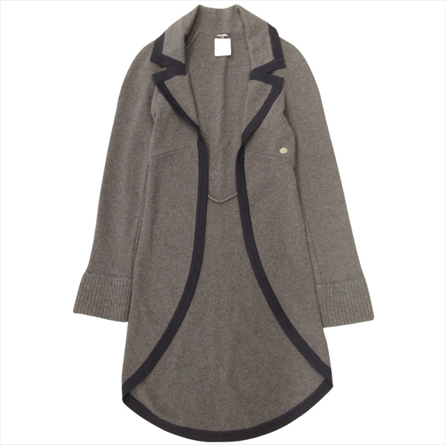 【中古】美品 08A シャネル CHANEL ライオン ノッチドラペル ロング カーディガン ニット セーター コート ジャケット