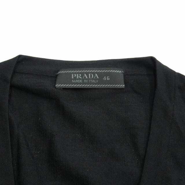 【中古】美品 2008年 プラダ PRADA ウール ディープVネック ニット セーター アーカイブ 46 黒 ブラック メンズ 