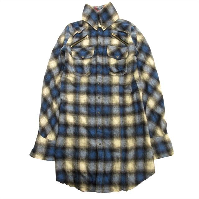 【中古】ルグランブルー L.G.B ロング チェック ウエスタン シャツ カットソー カットオフ 2way バンドカラー 1 青 の通販は