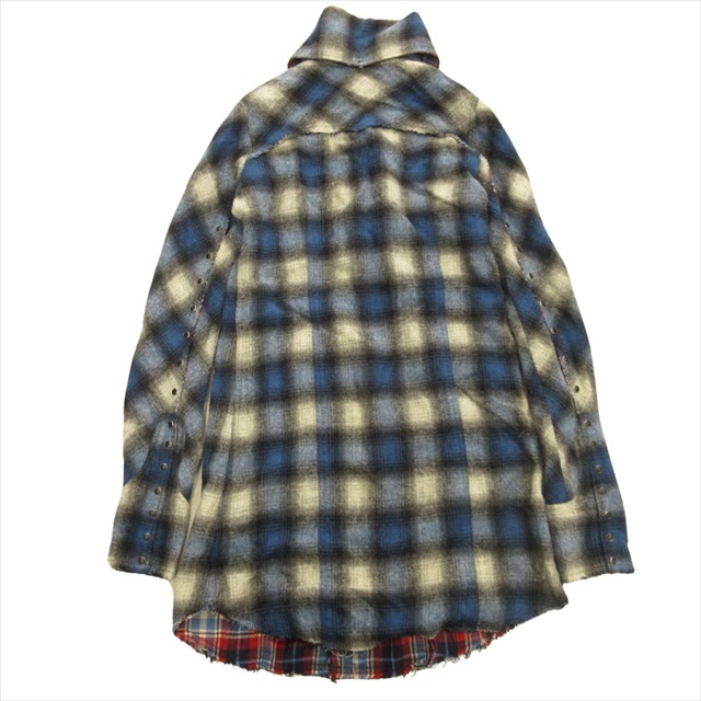 【中古】ルグランブルー L.G.B ロング チェック ウエスタン シャツ カットソー カットオフ 2way バンドカラー 1 青 の通販は