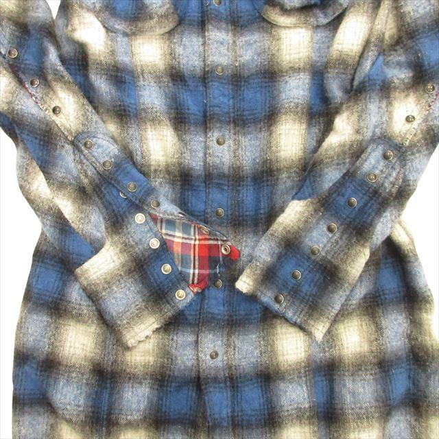 【中古】ルグランブルー L.G.B ロング チェック ウエスタン シャツ カットソー カットオフ 2way バンドカラー 1 青 の通販は