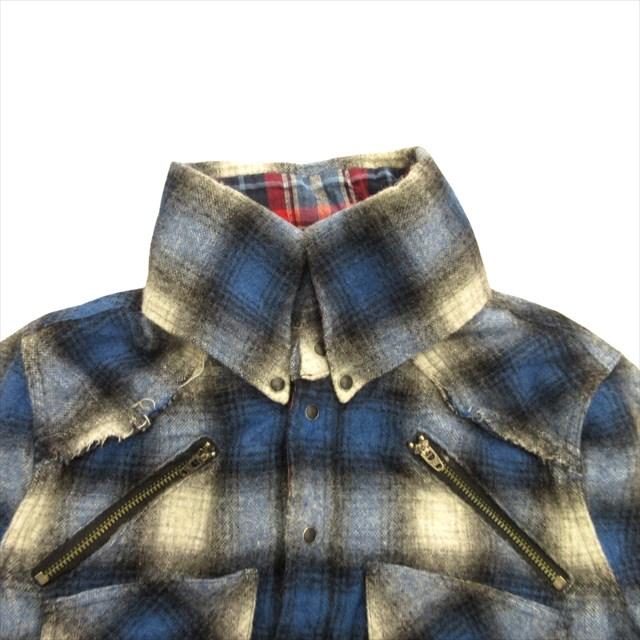 【中古】ルグランブルー L.G.B ロング チェック ウエスタン シャツ カットソー カットオフ 2way バンドカラー 1 青 の通販は