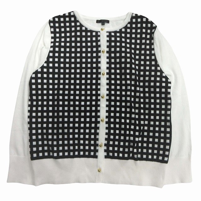 【中古】美品 トゥービーシック TO BE CHIC ブロック チェック柄 ニット カーディガン 2 白 黒 ホワイト レディース の通販は 5,500円