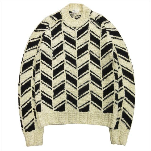 【中古】未使用品 21aw サンローラン パリ SAINT LAURENT PARIS シェブロン ニット セーター クルーネック ウール