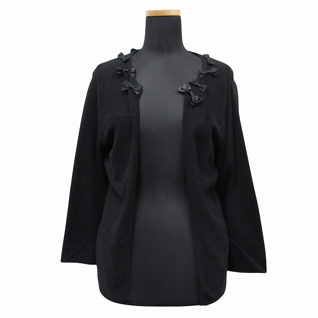【中古】美品 ハナエモリ HANAE MORI ニット カーディガン カットソー ボタンレス リボン サイズM 黒 ブラック の通販は 4,750円