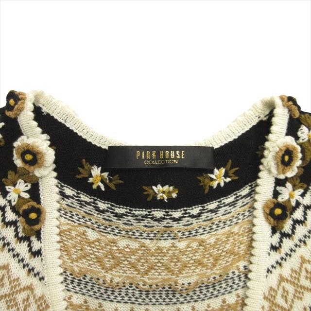 【中古】美品 ピンクハウス PINK HOUSE 90's フラワー 刺繍 カーディガン ニット セーター コットン 花 オールドの通販は
