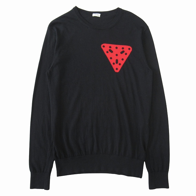 【中古】美品 ロエベ LOEWE メリノウール ニット セーター カットソー 長袖 薄手 サイズXS 黒 ブラック メンズの通販は