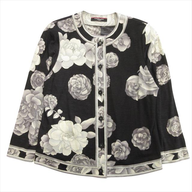 LEONARD 花柄 カーディガンジャケット 美品 中古】美品 レオナール LEONARD ウール シルク 花柄