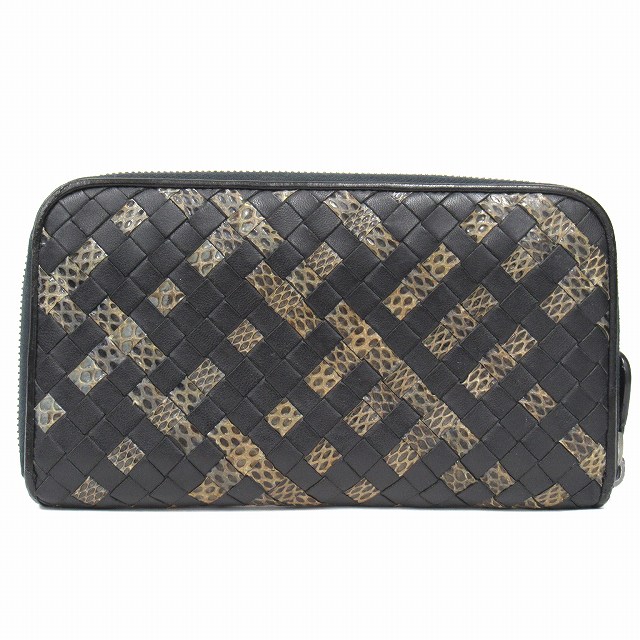 BOTTEGA VENETA パイソン革長財布黒