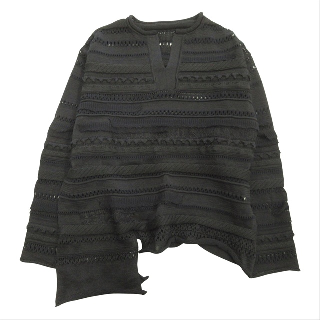【中古】美品 24ss ワイズ Y's STRIPE OPENWORK ASYMMETRIC LONG SLEEVE PULLOVER ニット セーター
