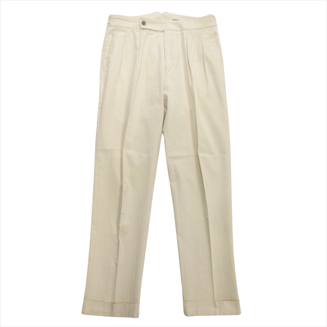 【中古】ベルウィッチ BERWICH スコッチ scotch パンツ スラックス ダブル ヘリンボーン タック 44 白 オフホワイトの通販は