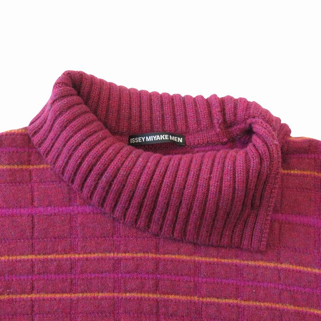 【中古】17AW イッセイミヤケメン ISSEY MIYAKE MEN ウール タートルネック ニット セーター カットソー 長袖 格子柄 その他ニット・セーター