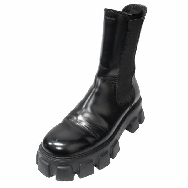 中古】プラダ PRADA モノリス ブラッシュド レザー チェルシー ブーツ