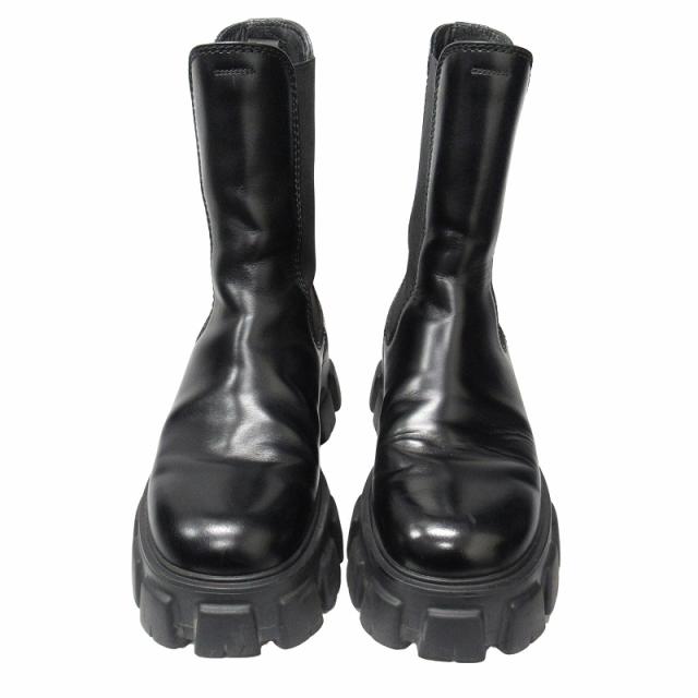 PRADA モノリス サイドゴアブーツ Prada モノリス レザーチェルシーブーツ | ブラック | FARFETCH JP