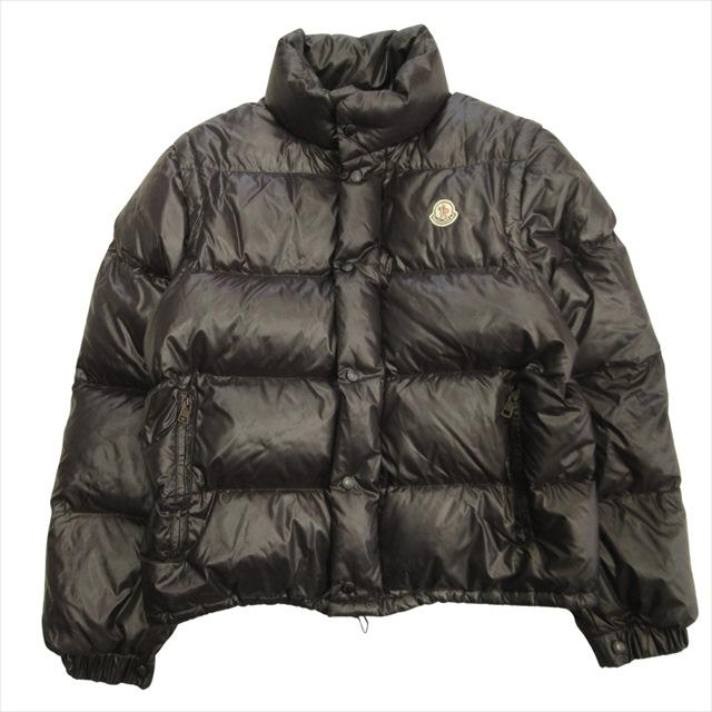 【中古】モンクレール MONCLER 2way ダウン ジャケット ブルゾン ベスト ノースリーブ ロゴ サイズ0 黒 ブラック