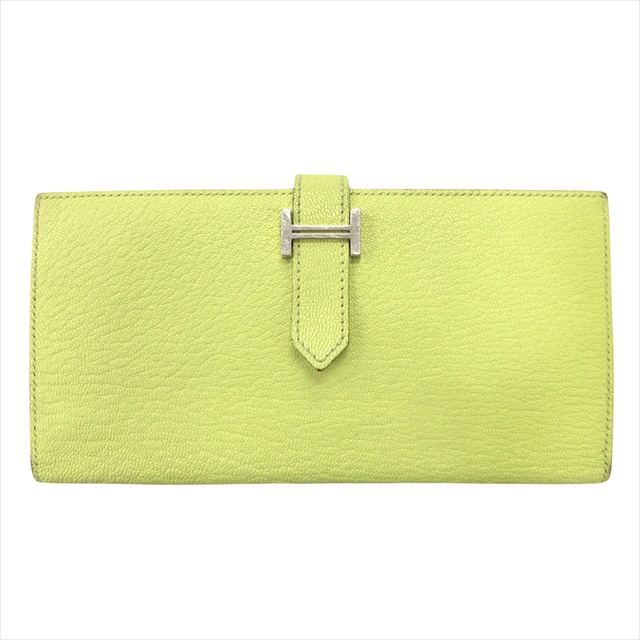 【中古】エルメス HERMES ベアン スフレ 二つ折り 長財布 シェーブル レザー ジョーヌブルジョン H金具 Z刻印 2021年