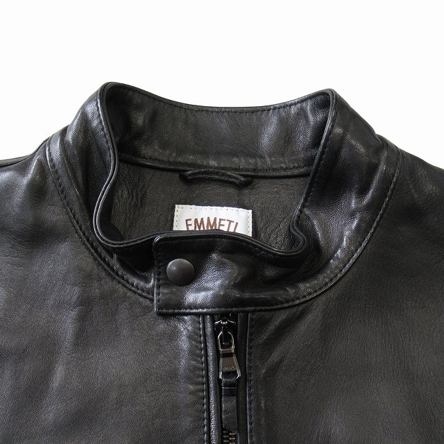 【中古】美品 エンメティ EMMETI "JURI" ユリ ラムスキン レザー シングル ライダース ジャケット ブルゾン 42