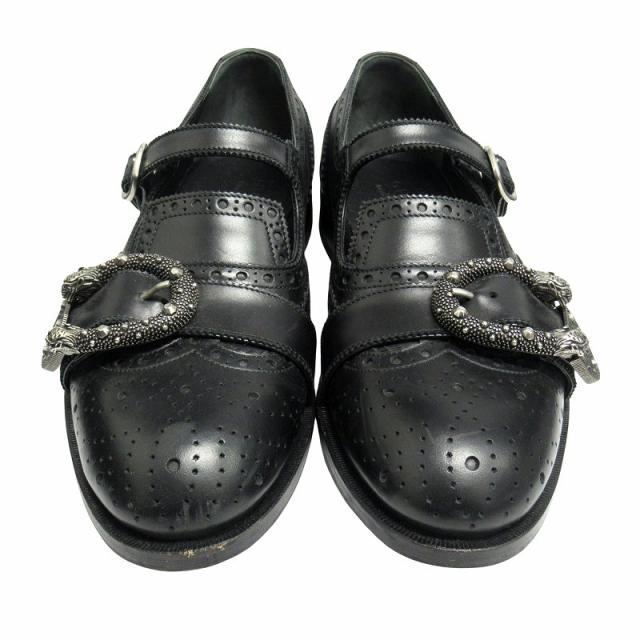 【中古】18aw グッチ GUCCI クイアーコア ブローグ モンクストラップ レザー シューズ 449946 26.5cm ブラック